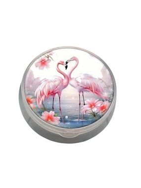 2 Pink Flamingos Necks Heart Pill Box 2" X .86” 3 Compartments Valentine